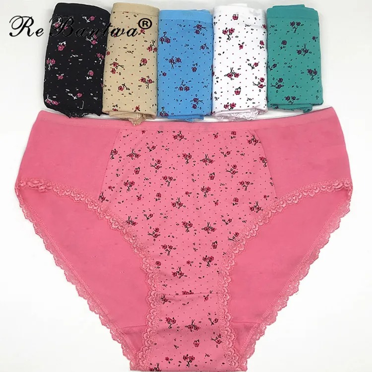 3 Pack Plus Size High Waist Cotton Panties Floral Lace Briefs - Image 3