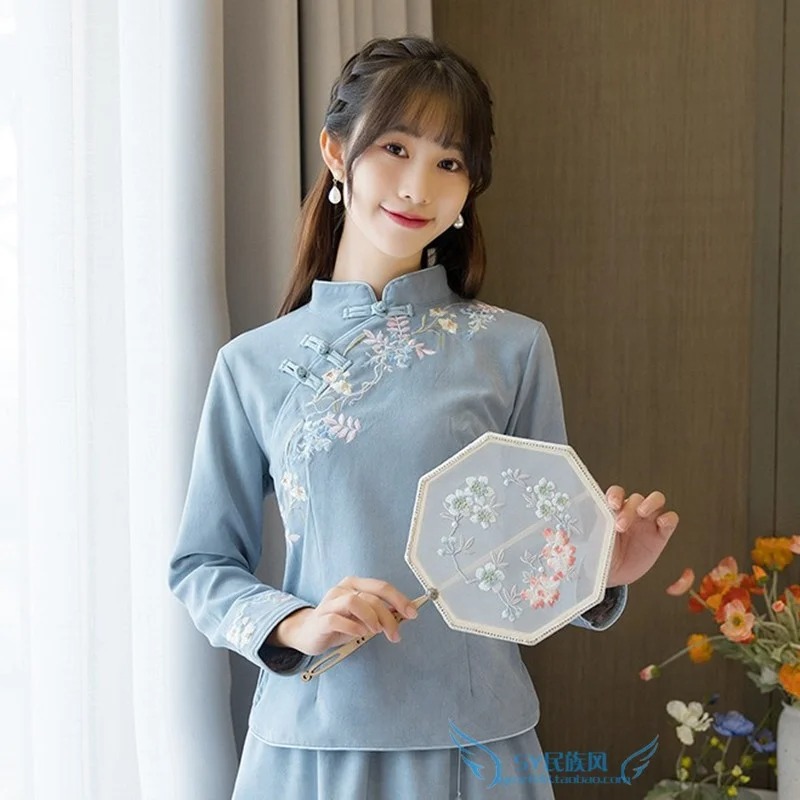 Cotton Linen Chinese Qipao Shirt for Women – Retro Zen Embroidered Hanfu Blouse - Image 2