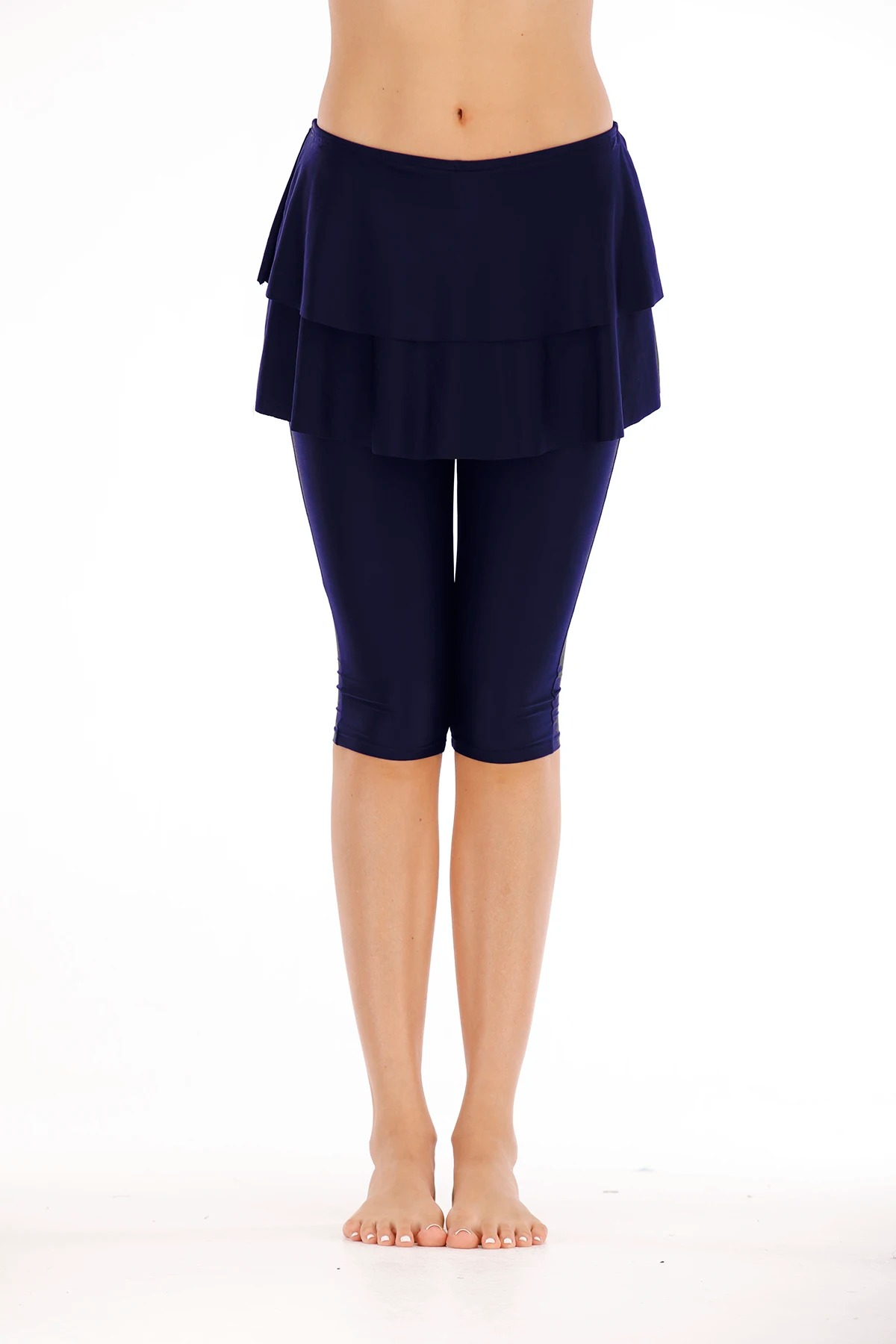 Women’s Dark Blue Skirted Swim Leggings UPF 50+ Sun Protection Cover-Up Pants - Image 2