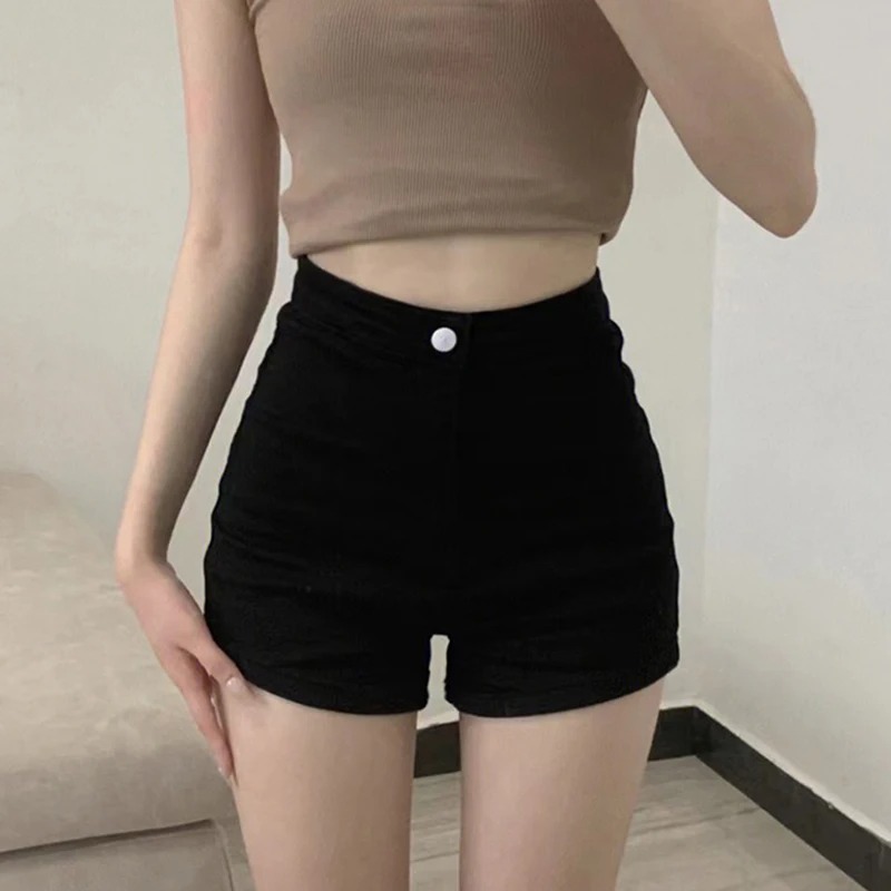 Women’s Black High-Waisted Ultra-Short Slim Fit Casual Tights Pants – Summer Petite Stretch Shorts - Image 3