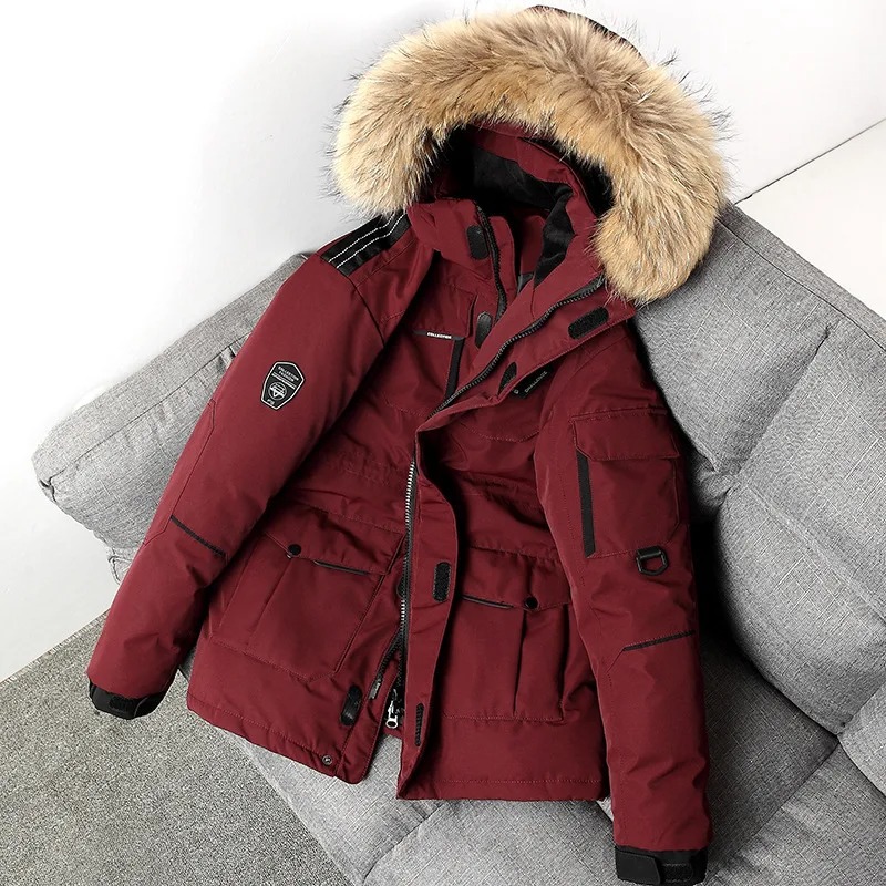 Men’s Winter Down Jacket – Hooded White Duck Down Parka with Detachable Fur Collar - Image 2