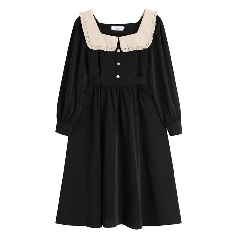 Harajuku Gothic Black Dress | Sweet Lolita Square Doll Collar Retro Hepburn Midi Palace Style Dress - Image 2