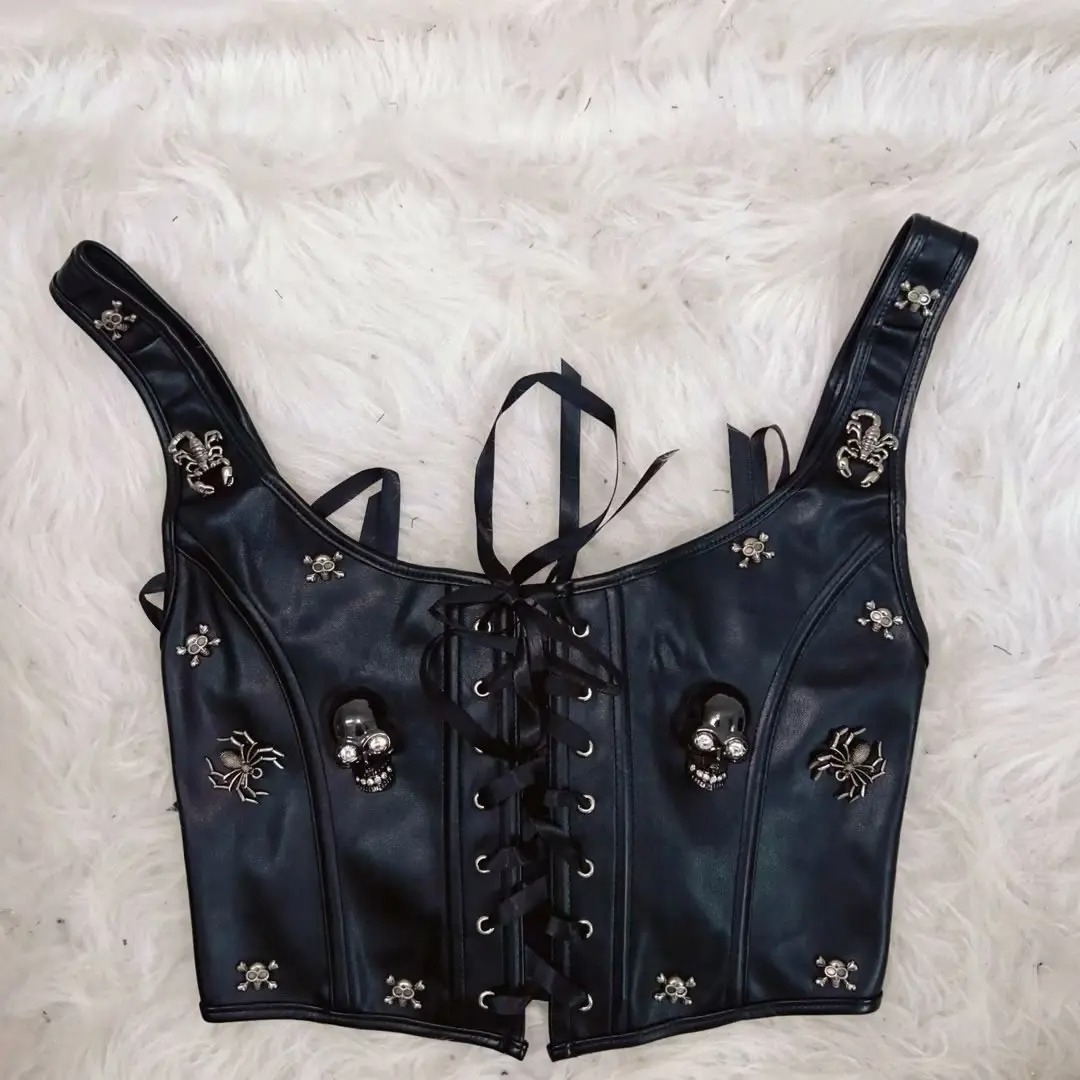 Women’s Gothic Skull Corset Tank Top – Y2K Punk Vintage Sexy Crop Top - Image 2