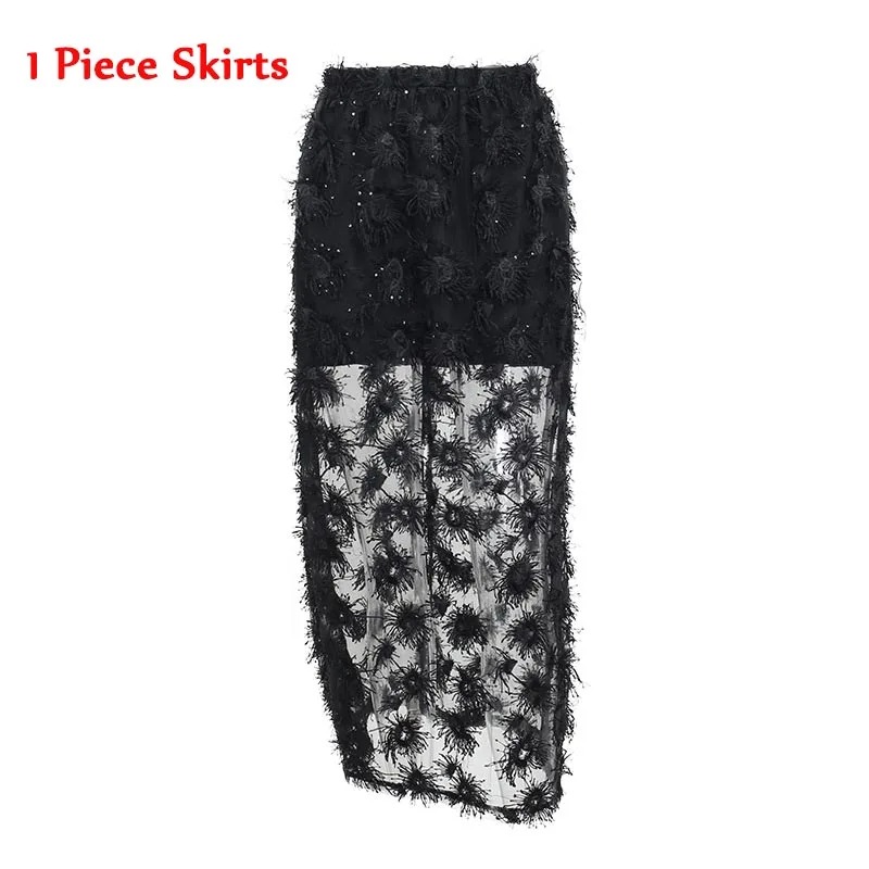 Korean Style Sexy Women Two Piece Bodysuit Skirt Set Gold Chain Mesh Outfit - Image 3