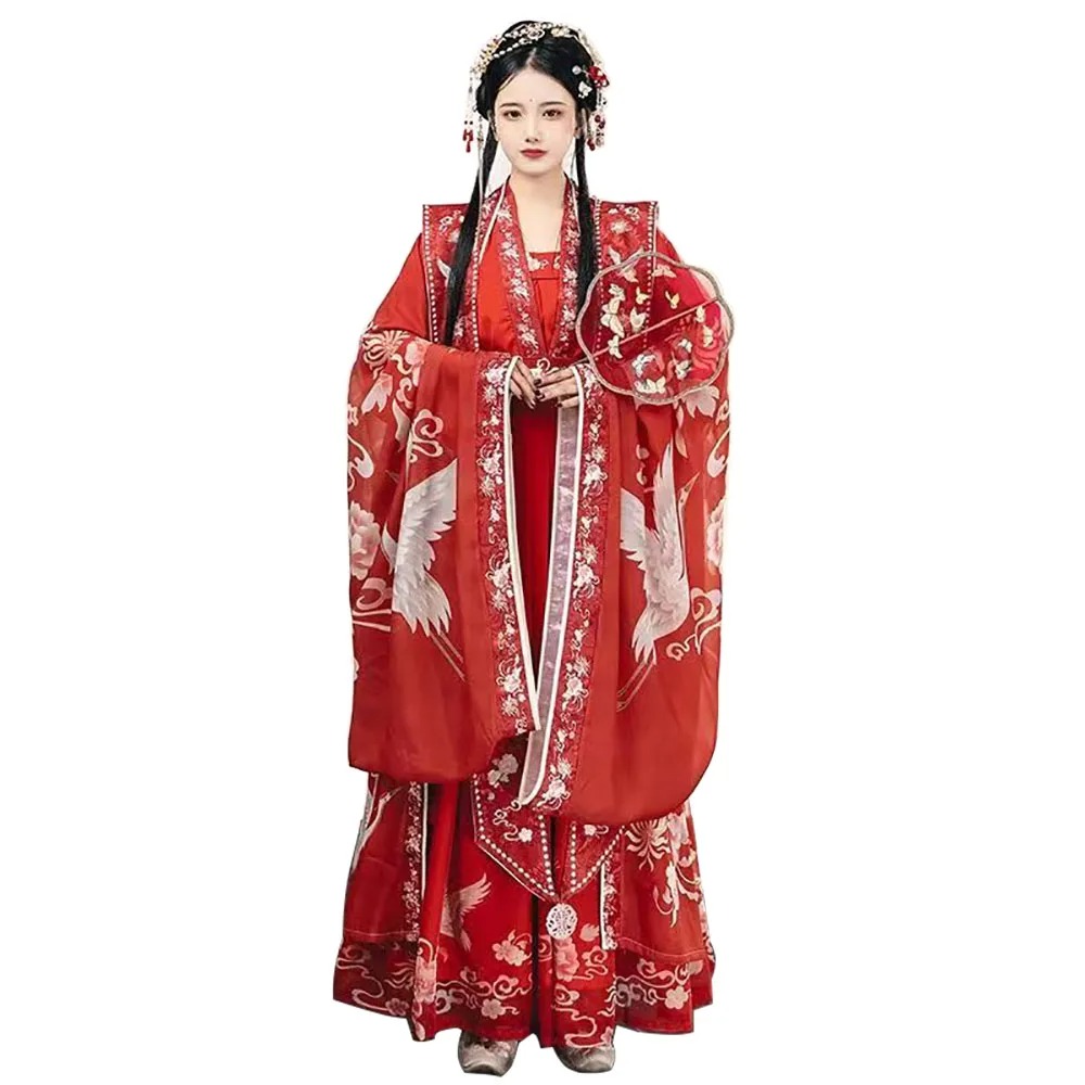 Red Hanfu Women Song Dynasty Wedding Bride Costume Xia Pei Waist Length Skirt Set - Image 2