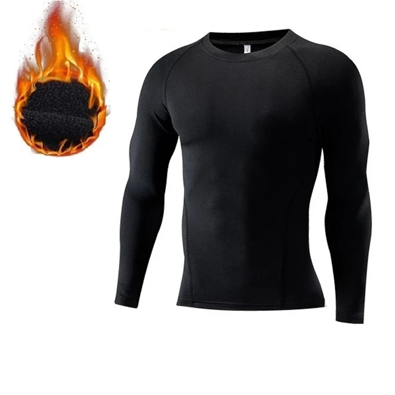 Men Thermal Undershirt Winter Thin Fleece Elastic Compression Sports Wear - Image 2