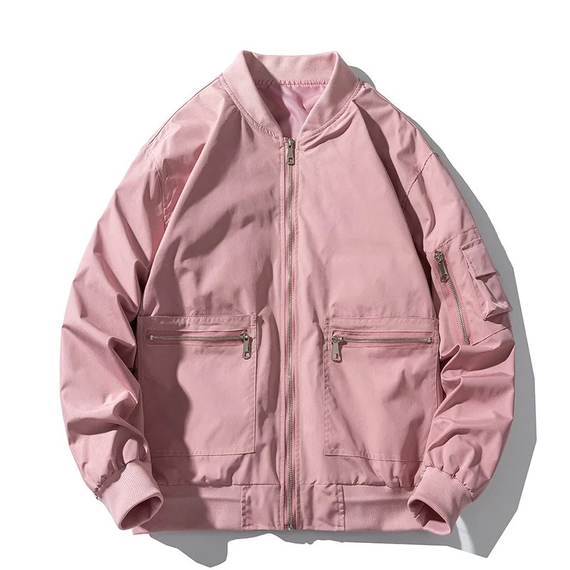 Men’s MA-1 Baseball Jacket – Solid Color Zip-Up Multi-Pocket Streetwear Coat - Image 3