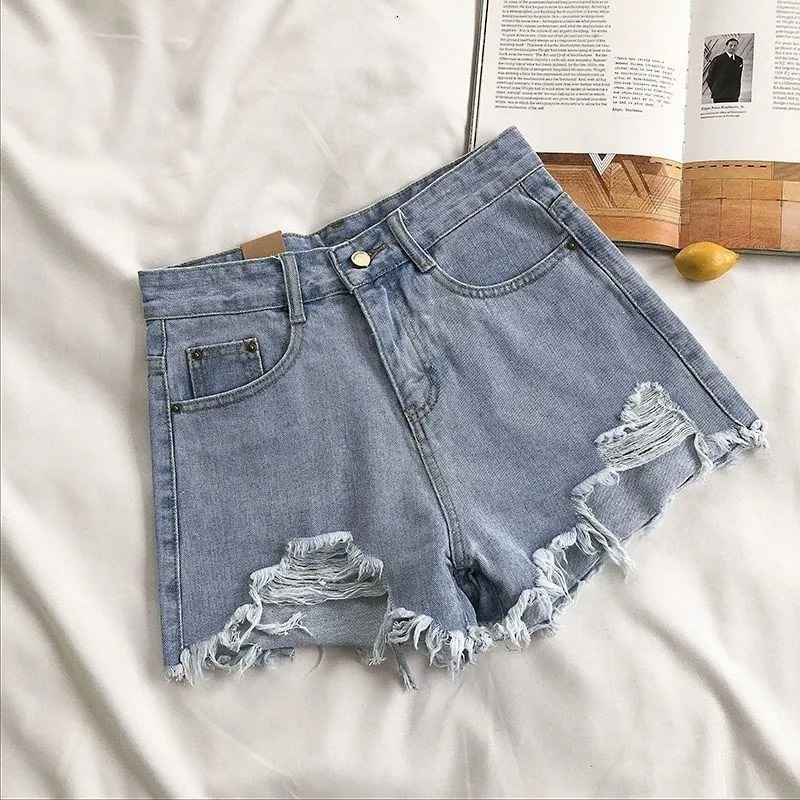Women’s Korean Denim Shorts – High Waist Ripped Jeans with Pockets and Tassel Trim, Summer Y2K Casual Streetwear - Image 3