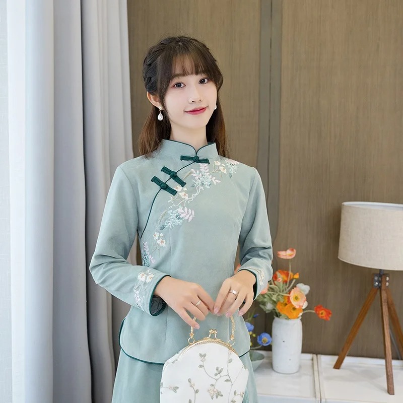 Cotton Linen Chinese Qipao Shirt for Women – Retro Zen Embroidered Hanfu Blouse - Image 4