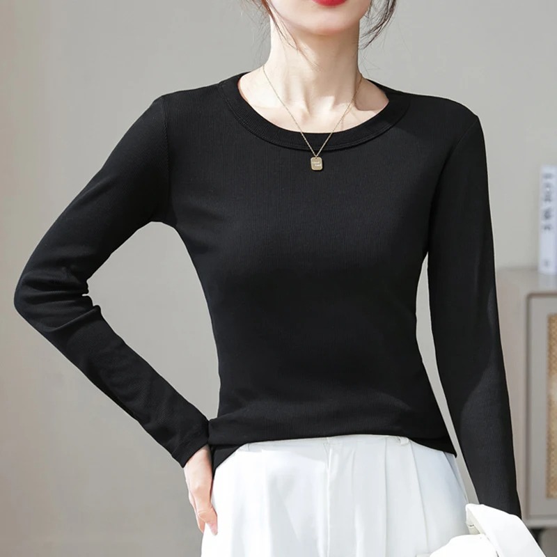 Women’s Korean Long Sleeve Basic T-Shirt – Autumn Slim Fit O-Neck Top - Image 4