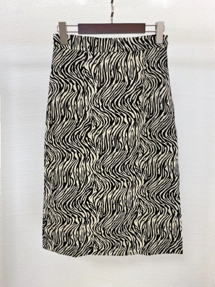 Msfancy Zebra Striped Skirt Women High Waist A Line Midi Skirt Korean Fashion - Image 4