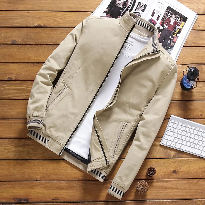 Men’s Cotton Bomber Jacket – Casual Stand Collar Slim Windbreaker Baseball Coat - Image 3